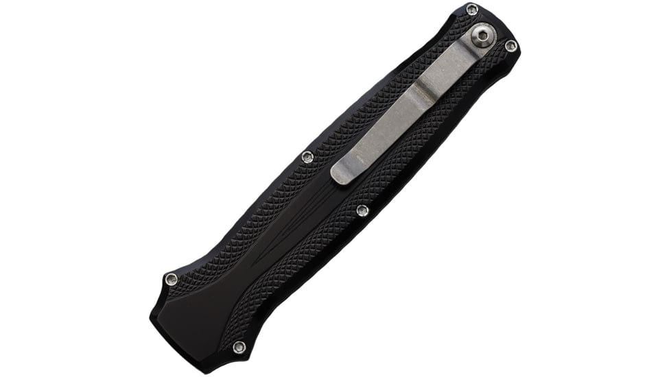 Piranha Knives Auto Rated-R OTF Automatic Folding Knife, 3.5in, 154CM, Tanto Blade, Stonewash Finish, Black Aluminum Handle, P-19TBK