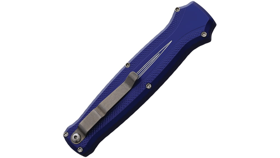 Piranha Knives Auto Rated-R OTF Automatic Folding Knife, 3.5in, 154CM, Clip Point Blade, Mirror Finish, Blue Aluminum Handle, P-19B