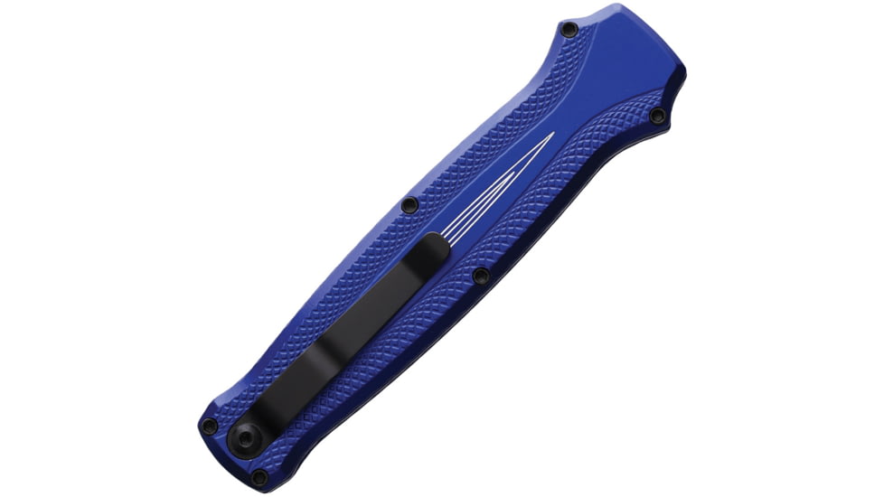 Piranha Knives Auto Rated-R OTF Automatic Folding Knife, 3.5in, 154CM, Clip Point Blade, Black Oxide, Blue Aluminum Handle, P-19BT