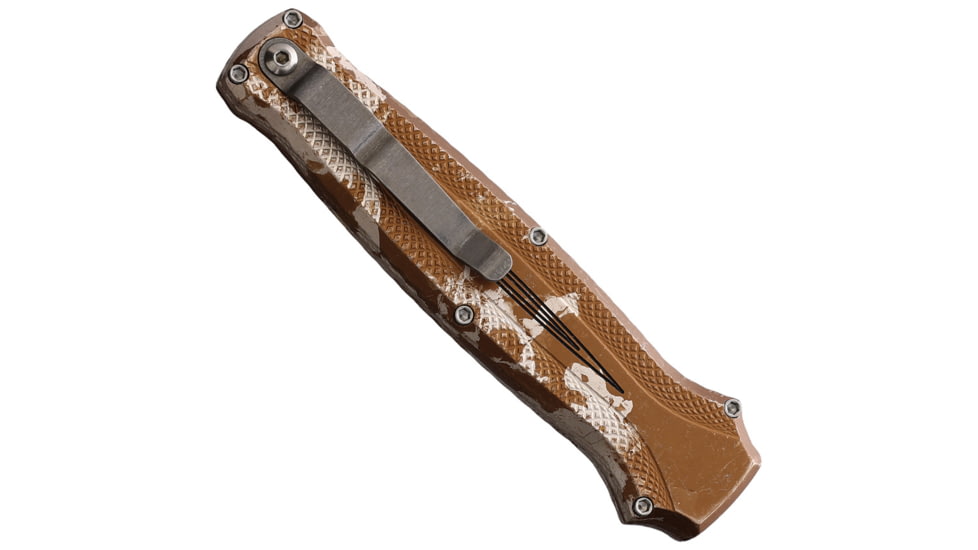 Piranha Knives Auto Rated-R OTF Automatic Folding Knife, 3.5in, 154CM, Clip Point Blade, Mirror Finish, Camo Aluminum Handle, P-19C