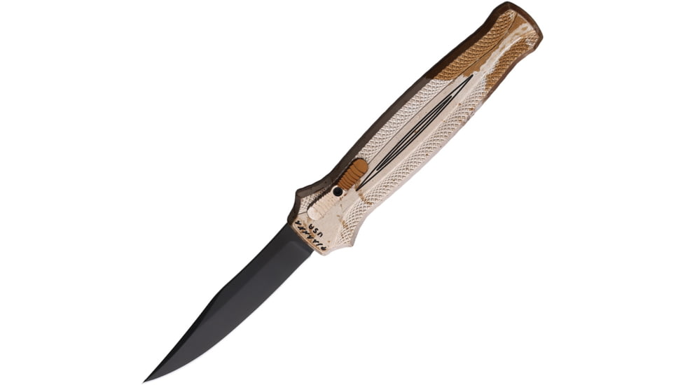 Piranha Knives Auto Rated-R OTF Automatic Folding Knife, 3.5in, 154CM, Clip Point Blade, Black DLC, Camo Aluminum Handle, P-19CT