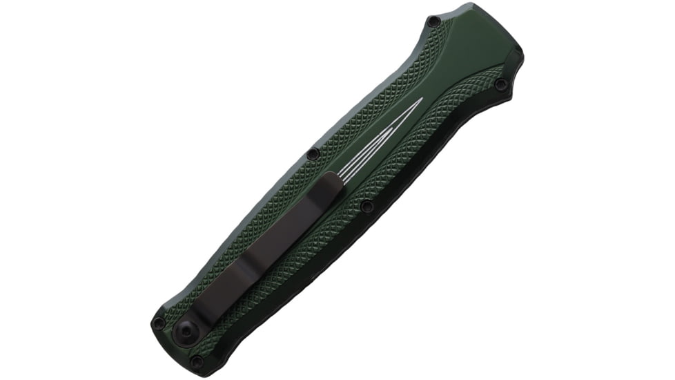 Piranha Knives Auto Rated-R OTF Automatic Folding Knife, 3.5in, 154CM, Clip Point Blade, Black DLC, Green Aluminum Handle, P-19GT