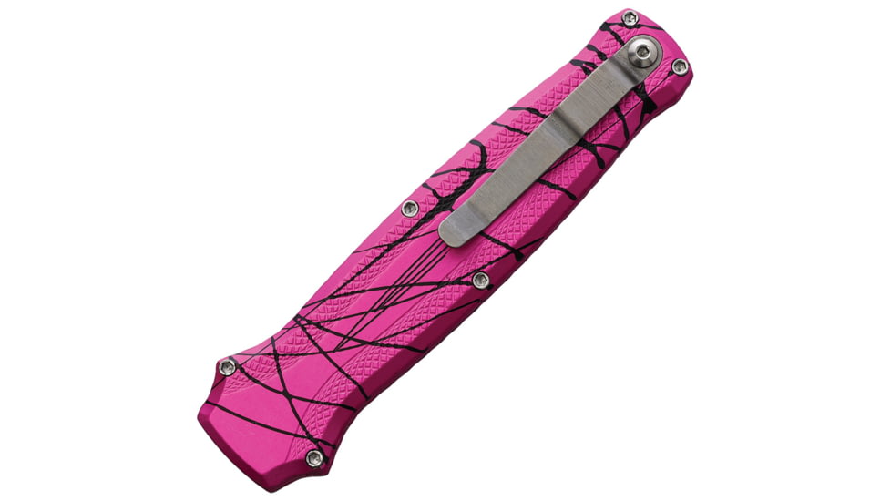 Piranha Knives Auto Rated-R OTF Automatic Folding Knife, 3.5in, 154CM, Clip Point Blade, Mirror Finish, Pink Camo Aluminum Handle, P-19PK