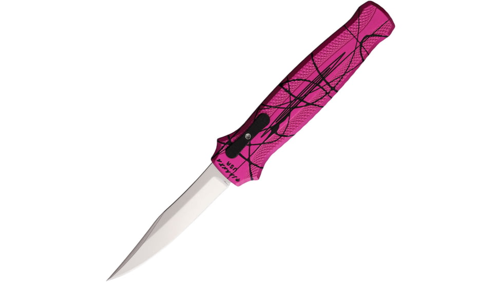 Piranha Knives Auto Rated-R OTF Automatic Folding Knife, 3.5in, 154CM, Clip Point Blade, Mirror Finish, Pink Camo Aluminum Handle, P-19PK