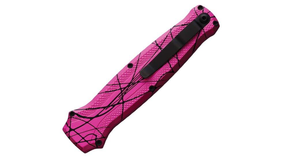 Piranha Knives Auto Rated-R OTF Automatic Folding Knife, 3.5in, 154CM, Clip Point Blade, Black PVD, Pink Camo Aluminum Handle, P-19PKT