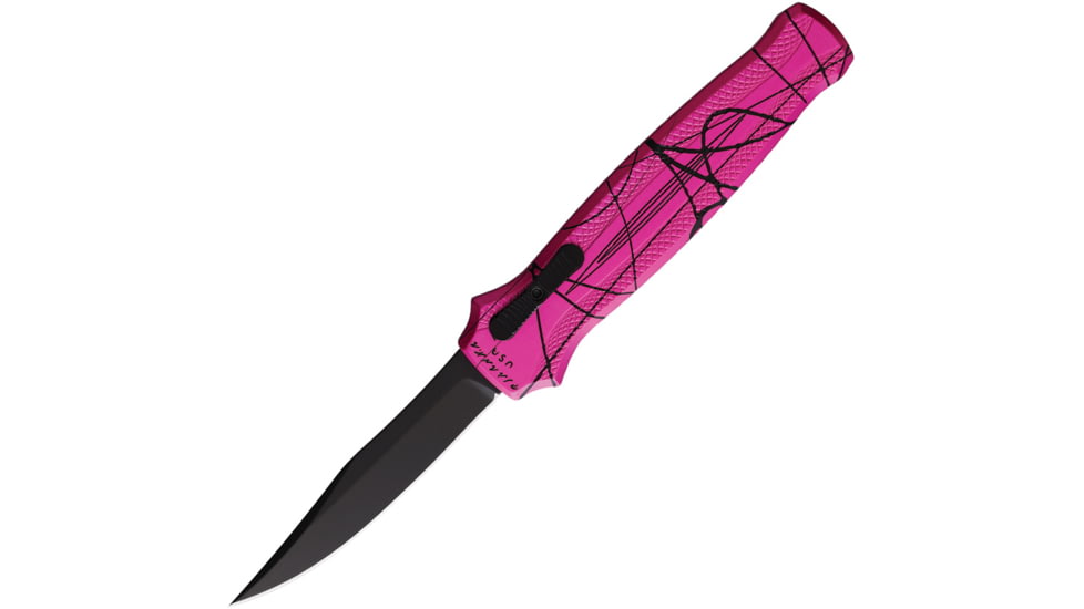 Piranha Knives Auto Rated-R OTF Automatic Folding Knife, 3.5in, 154CM, Clip Point Blade, Black PVD, Pink Camo Aluminum Handle, P-19PKT