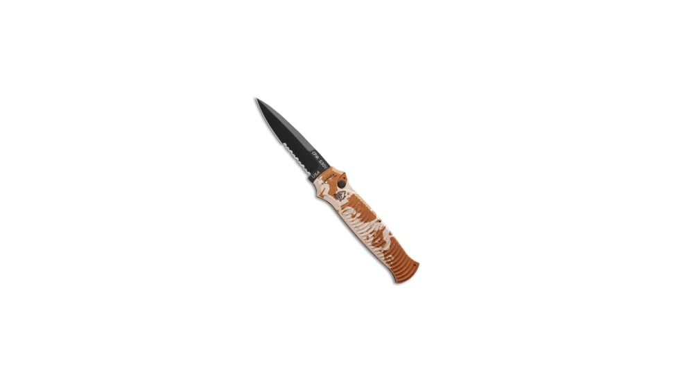 Piranha Piranha Bodyguard Automatic Knife Desert Camo 3.3" Black Serr, Tan, CPM S30V, adult, BHQ-22885