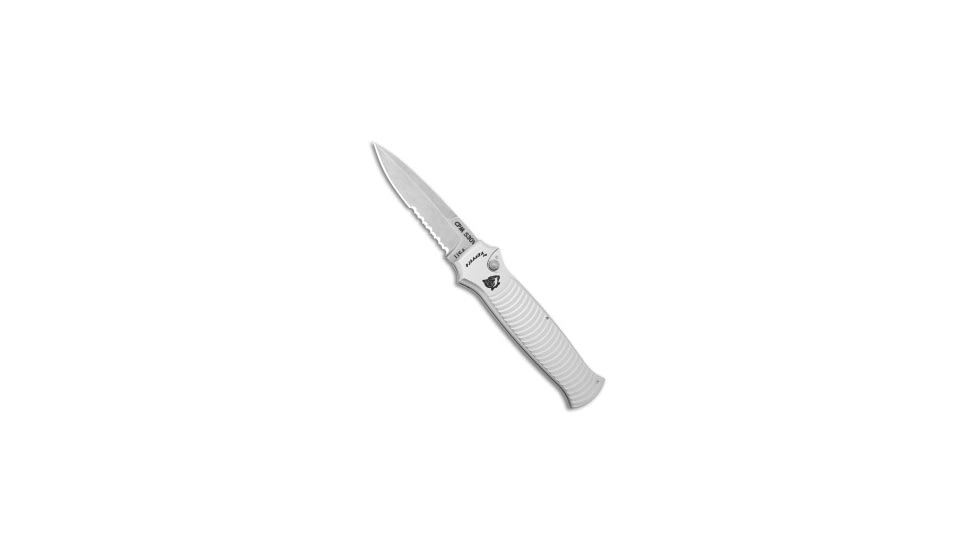 Piranha Piranha Bodyguard Automatic Knife Silver Aluminum 3.3" Stonewash Serr, Gray, CPM S30V, adult, BHQ-22892