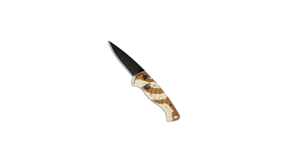 Piranha Piranha Fingerling Desert Camo Automatic Knife 2.5" Black Plain, Camo/Tan, 154CM, adult, BHQ-14558