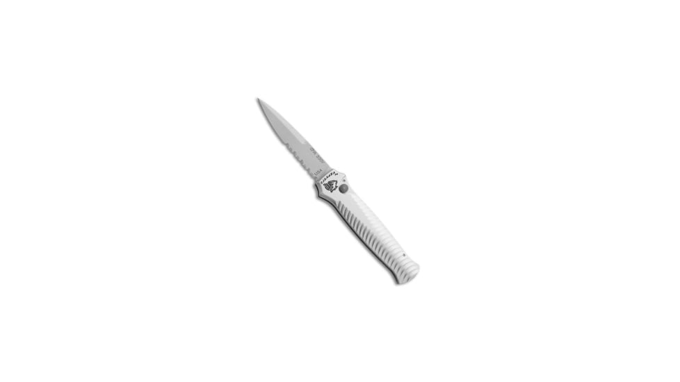 Piranha Piranha Mini-Guard Automatic Knife Silver 2.9" Stonewash Serr, Gray, CPM S30V, adult, BHQ-22899