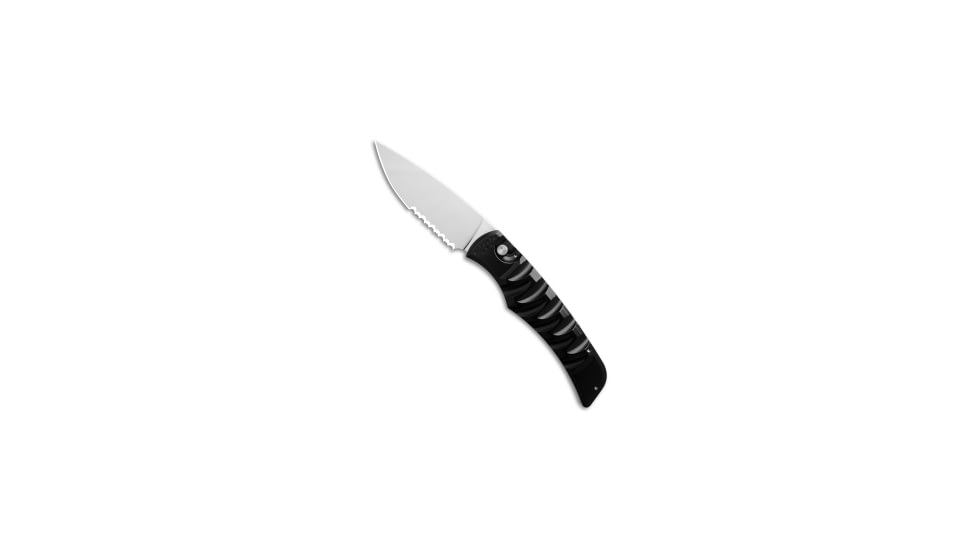 Piranha Piranha Paradox Automatic Knife Black Aluminum 3.1" Mirror Serrated P-24BKS, Black, 154CM, adult, BHQ-208164