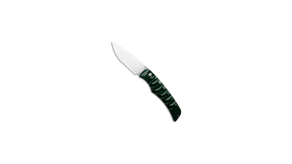 Piranha Piranha Paradox Automatic Knife Green Aluminum 3.1" Mirror Serrated P-24GS, Green, 154CM, adult, BHQ-208180