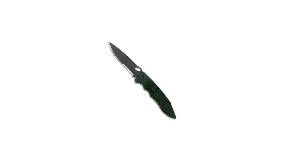 Piranha Piranha Predator Green Tactical Automatic Knife 4.1" Black Serr, Green, CPM S30V, adult, BHQ-12748