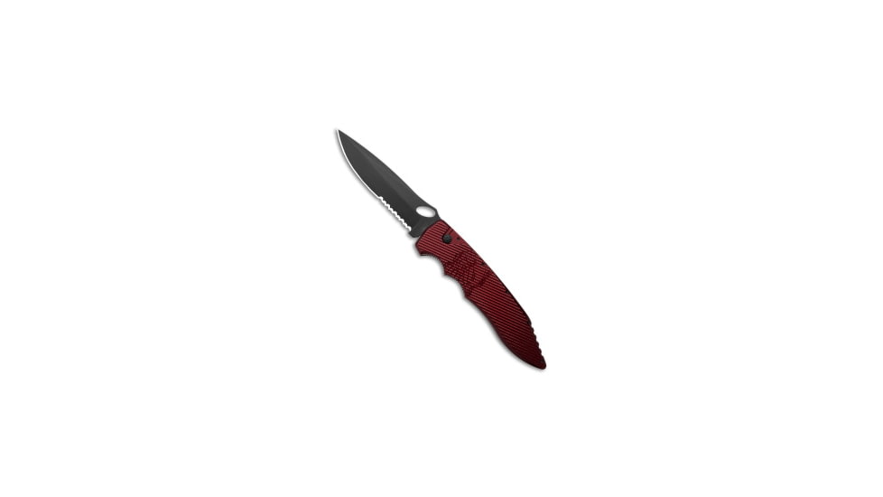 Piranha Piranha Predator Red Tactical Automatic Knife 4.1" Black Serr, Red, CPM S30V, adult, BHQ-12750