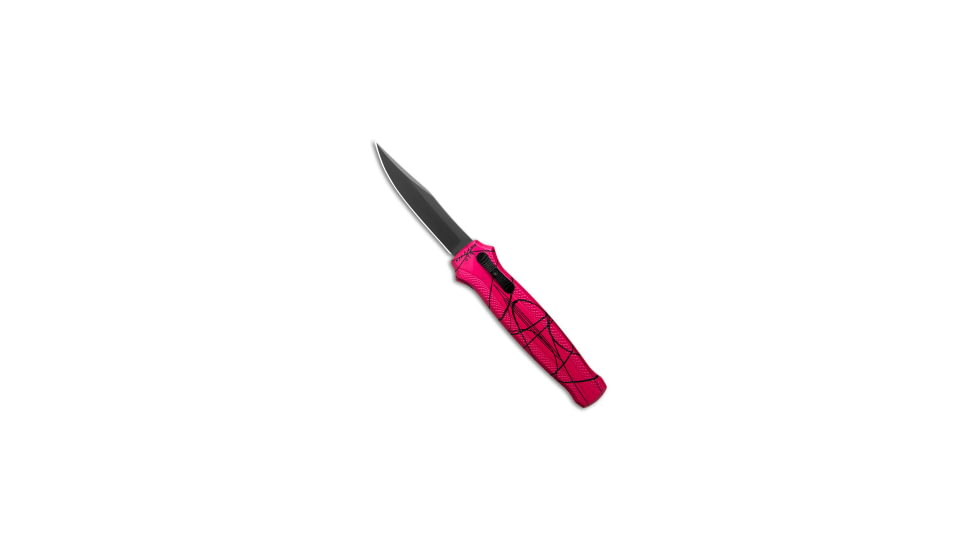 Piranha Piranha Rated-R D/A Clip Point OTF Auto Knife Pink Alum 3.5" Black P-19PKT, Pink, 154CM, adult, BHQ-183403