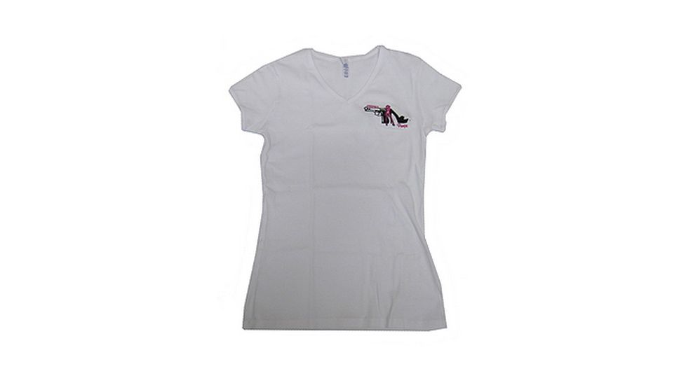 Pistols and Pumps Bella Ladies Short Sleeve V-Neck T-Shirt w/ Logo, Deep Heather, Large 79258
