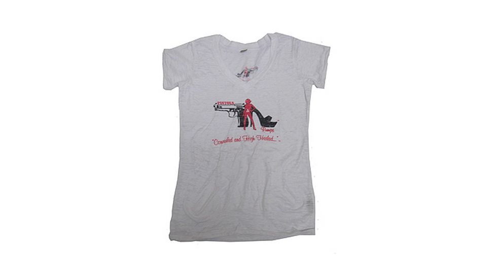 Pistols and Pumps Deep V-Neck Burnout T-Shirt, White, Small 79292