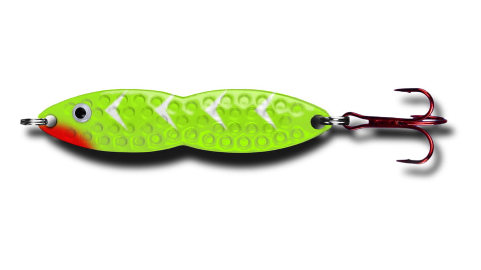 PK Lures Flutter Fish Spoon 1/4 oz., Lime Green White Tiger Glow, FF1LGW