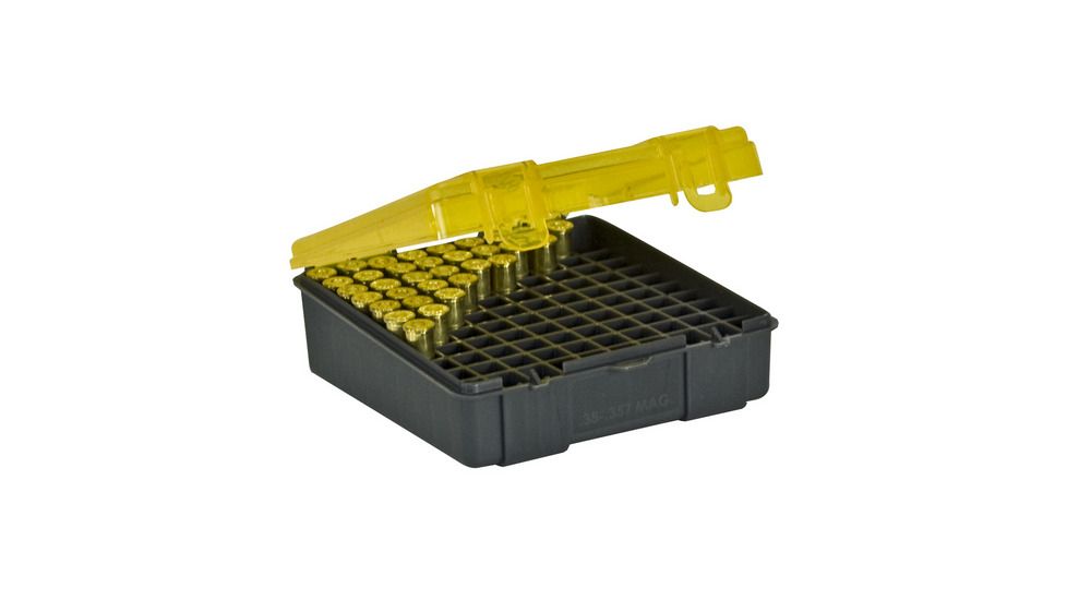 Plano Handgun Ammo Case with Hinged Cover, .38 Special, 100 count, Dark Gray/Transparent Amber, PMC122500