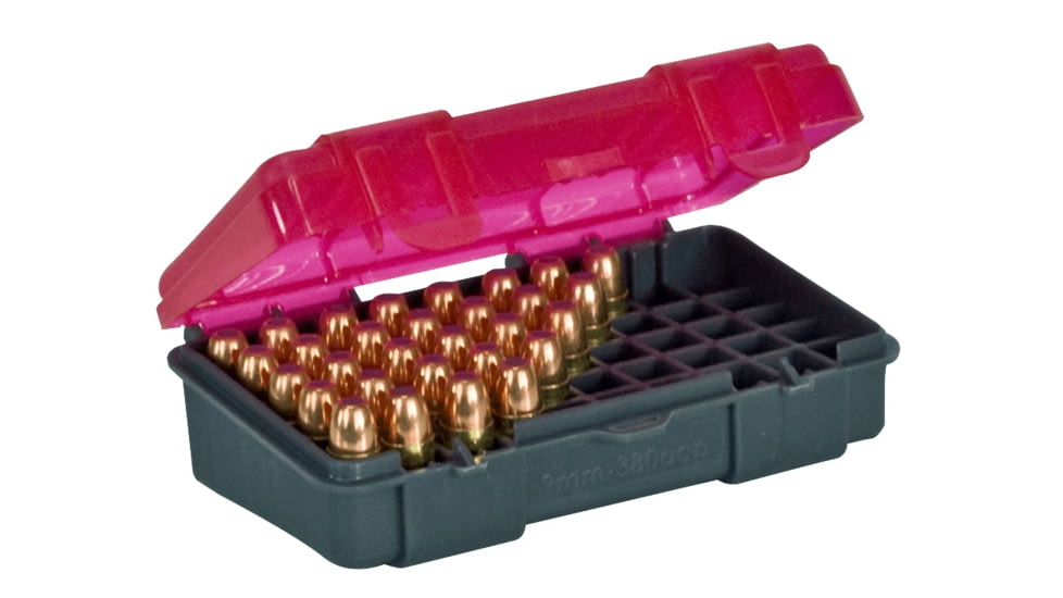 Plano 50 Round Small Ammo Storage Case fits 9mm/.380 Auto, Dark Gray/Transparent Rose, Single Pack, 122450-EA