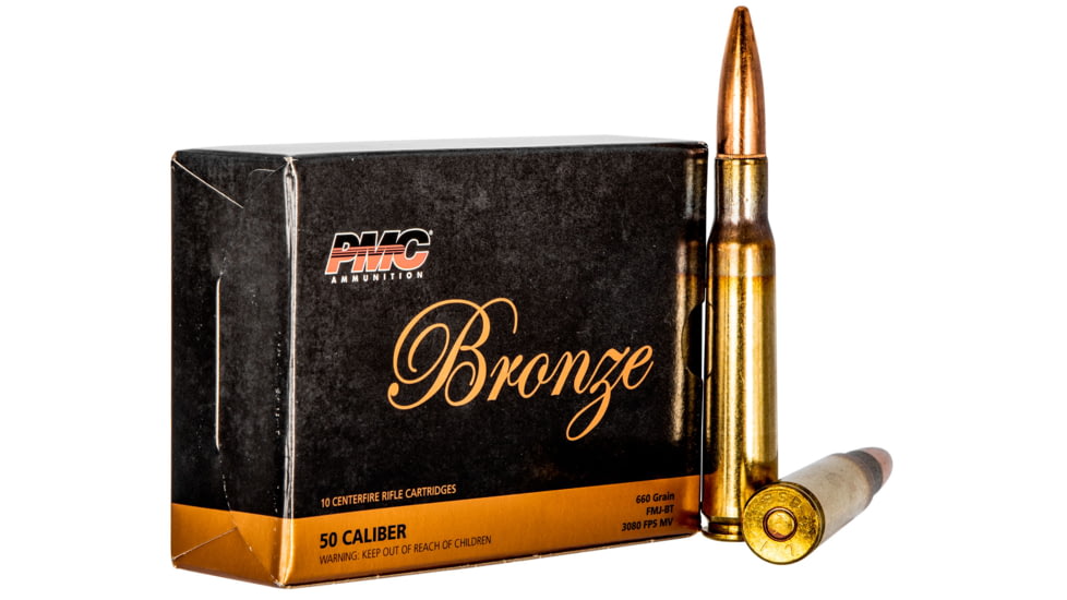 PMC Ammunition .50 BMG 660 Grain Full Metal Jacket Boat Tail Brass Cased Rifle Ammo, 10 Rounds, 50A