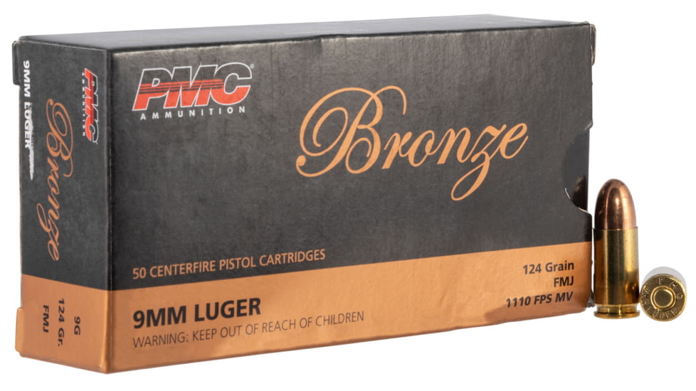 PMC 9G Bronze 9mm Luger 124 Gr Full Metal Jacket FMJ 50 Bx/ 20 Cs