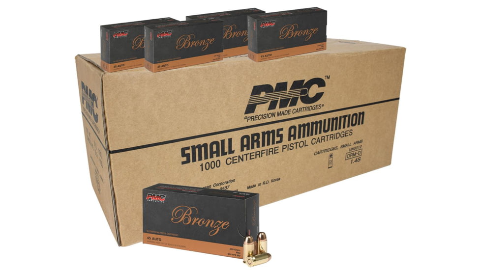 PMC Ammunition Bronze .45 ACP Handgun Ammunition 230 gr FMJ 830 fps 1000/ct, 45A Case