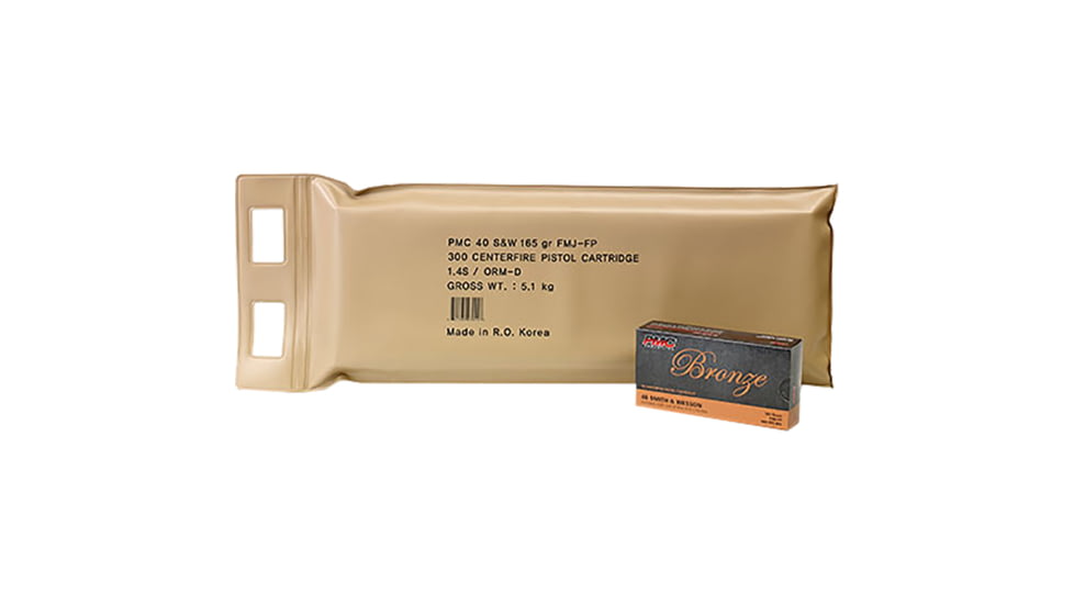PMC Ammunition Bronze .40 S&amp;W 165 Grain Full Metal Jacket Brass Cased Centerfire Pistol Ammo, 300 Rounds, 40D-BP