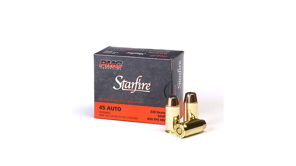 PMC Ammunition Starfire .45ACP 230 Grain SFHP Brass Cased Pistol Ammo, 20RD, PMC45SFA