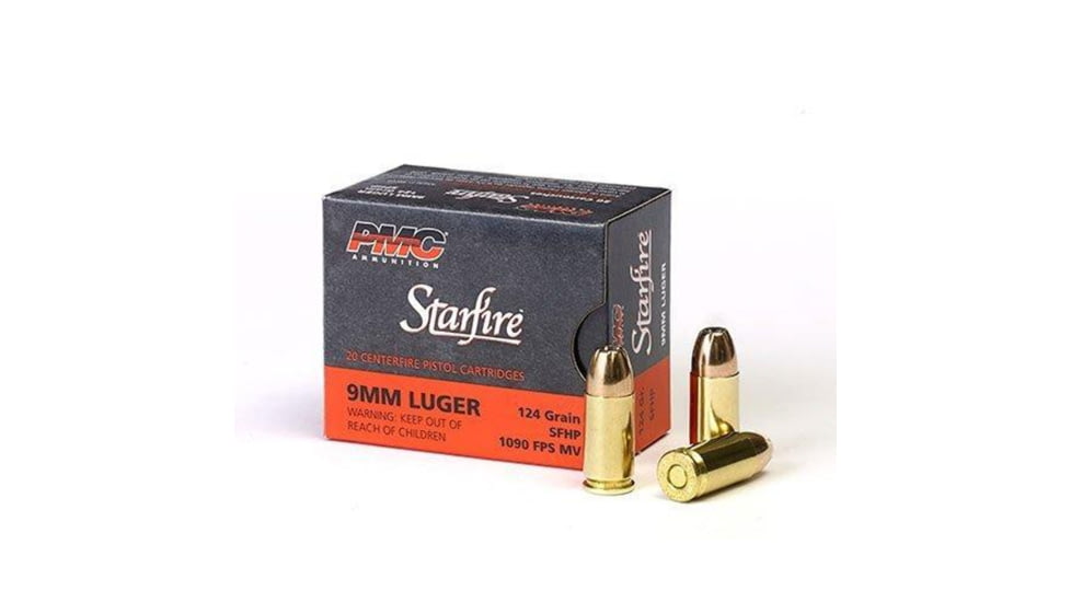 PMC Ammunition Starfire 9mm LGR 124GR SFHP Brass Cased Pistol Ammo, PMC9SFB