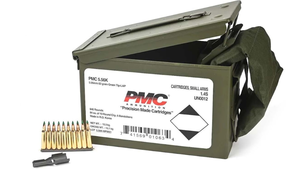 PMC Ammunition X-Tac 5.56x45mm NATO 62 Grain Full Metal Jacket Boat Tail Rifle Ammo, Metal Box, 840 Rounds, 1102742