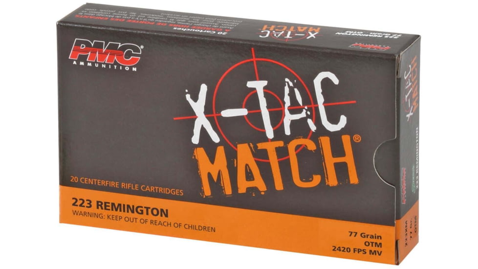 PMC Ammunition X-Tac Match .223 Remington 77 Grain Open Tip Match Brass Cased Rifle Ammo, 20 Rounds, 223XM