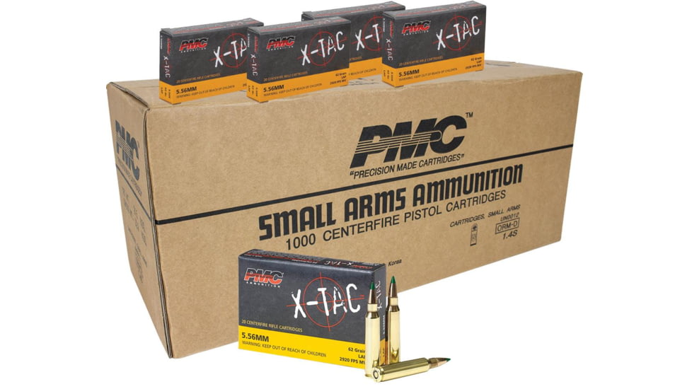 PMC Ammunition X-Tac Rifle Ammo 5.56 NATO 62 gr Green Tip 1000/ct, 5.56 M855 Case