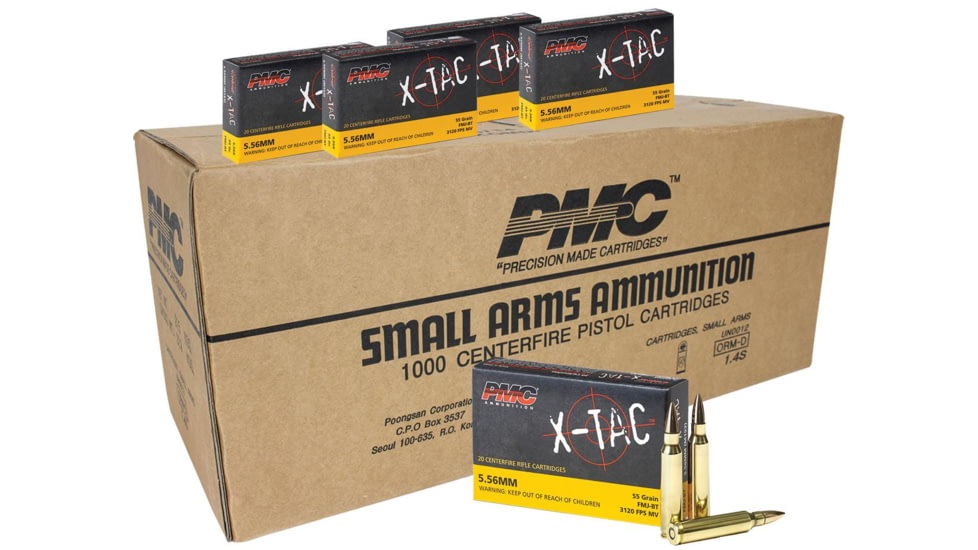 PMC Ammunition X-Tac Rifle Ammo 5.56x45mm 55 gr FMJBT 3120 fps 1000/Box, 5.56X Case