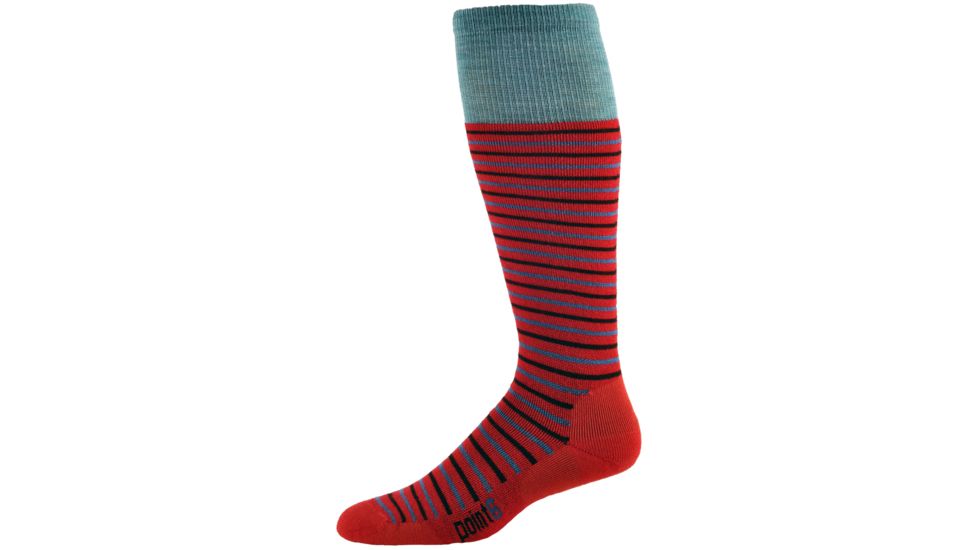 Point 6 Ski/Stripe Medium Over-The-Calf Sock - Women's-Red/Ocean-Small