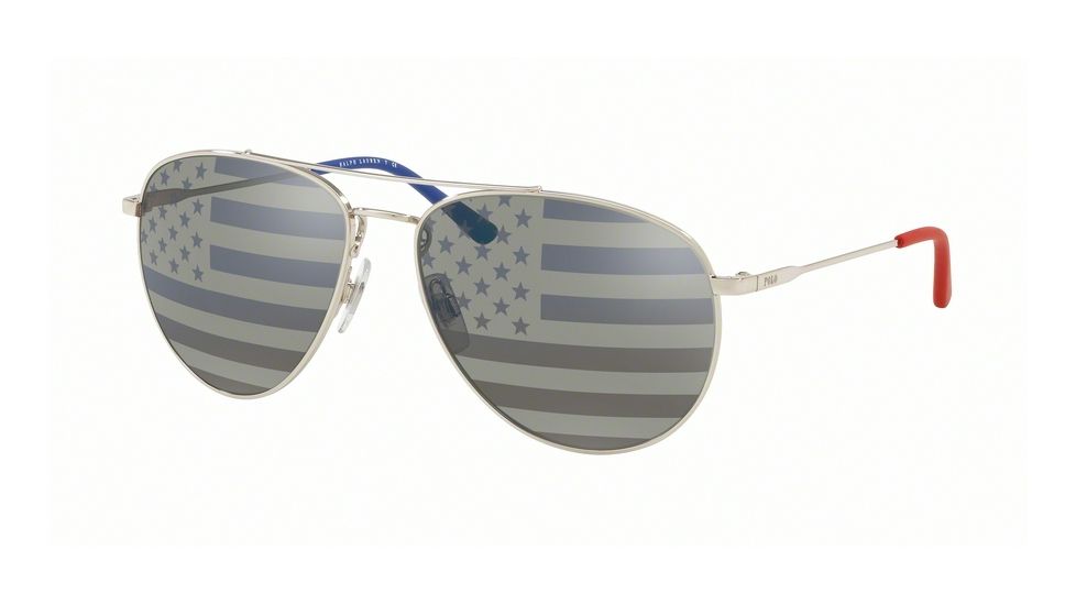 Polo PH3111 Sunglasses 9001V4-59 - Silver Frame, Grey Tam American Flag Sil/blu Lenses