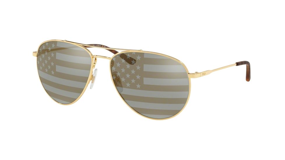 Polo PH3111 Sunglasses 9004V5-59 - Gold Frame, Grey Tam American Flag Sil/gol Lenses