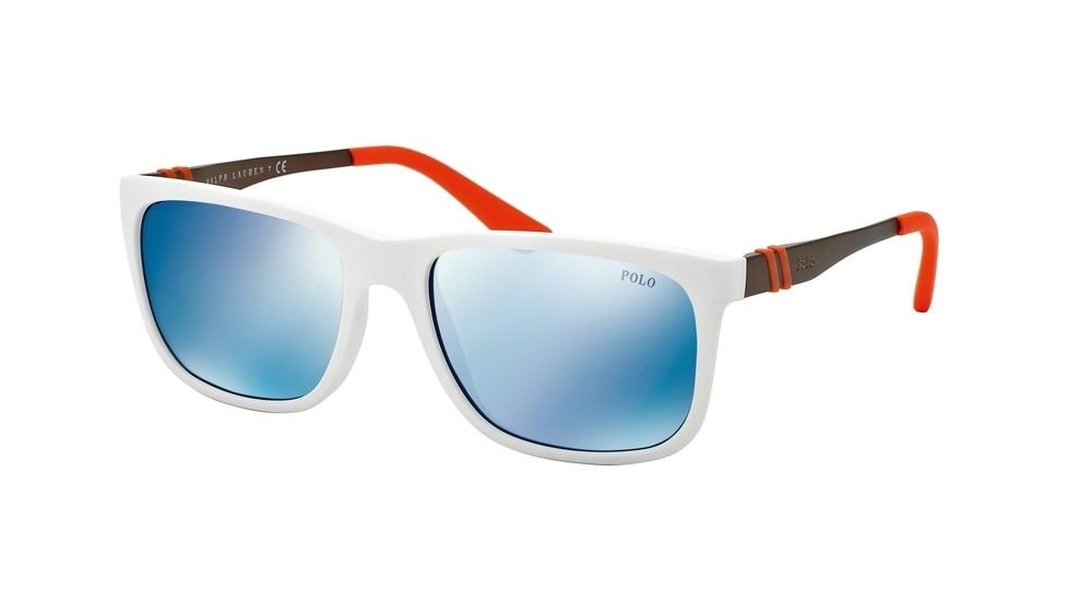 Polo PH4088 Sunglasses 547155-55 - Matte White Frame, Grey Mirror Blue Lenses