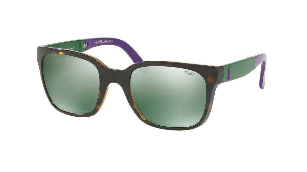 Polo PH4089 Sunglasses 56516R-54 - Shiny Dark Havana Frame, Flash Mirror Green Lenses
