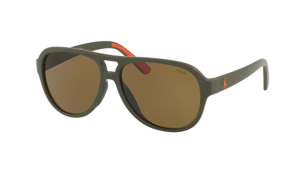 Polo PH4123 Single Vision Prescription Sunglasses PH4123-521673-58 - Lens Diameter 58 mm, Frame Color Matte Olive Orange Rubber