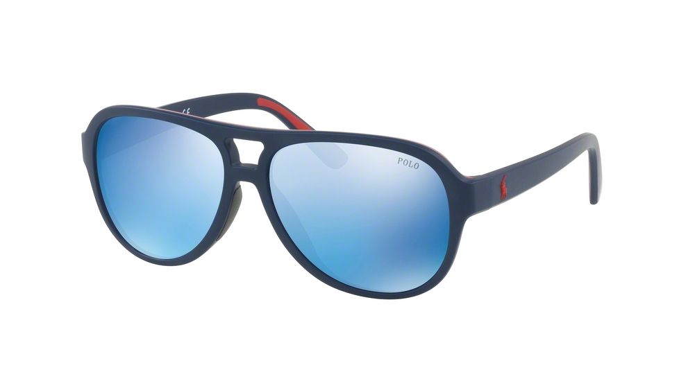 Polo PH4123 Single Vision Prescription Sunglasses PH4123-561855-58 - Lens Diameter 58 mm, Frame Color Matte Navy Blue Red Rubber