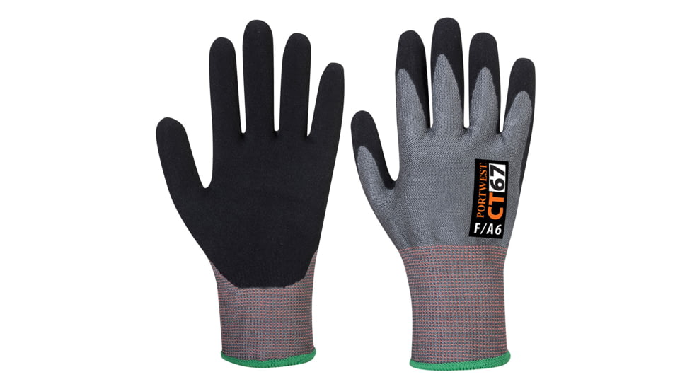 Portwest AHR Nitrile Foam Glove, Grey/Black, Extra Large, CT67G8RXL