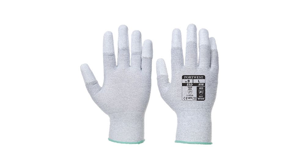 Portwest Antistatic PU Fingertip Glove, Grey, Large, A198GRRL