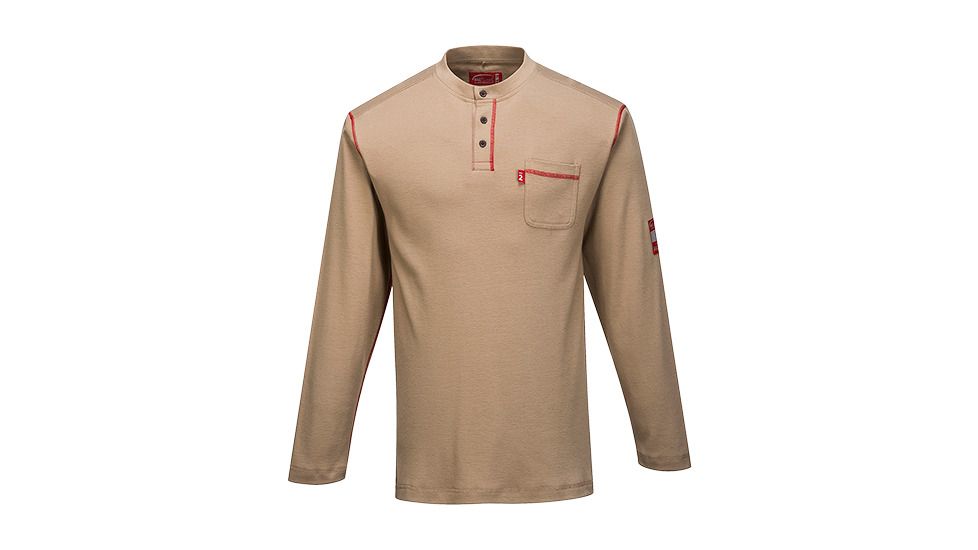 Portwest Bizflame FR Henley Neck T-Shirt, Khaki, Small, FR02KHRS