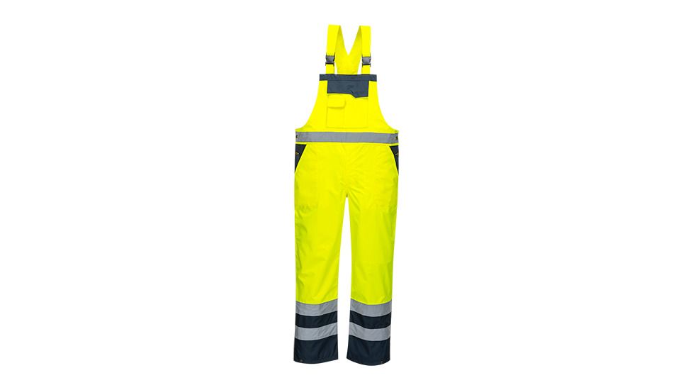 Portwest Contrast Bib&amp;Brace Unlined, Yellow/Navy, 3XL, S488YNRXXXL