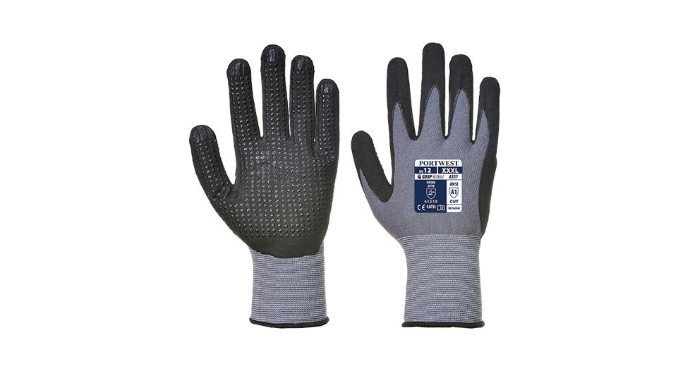 Portwest Dermiflex Plus Glove, Grey/Black, Large, A351G8RL