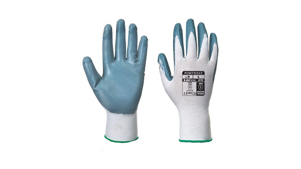Portwest Flexo Grip Glove, Grey/White, Large, A310GRWL