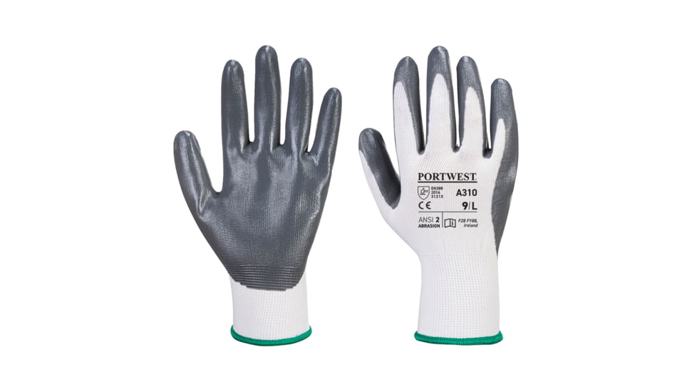 Portwest Flexo Grip Glove, Grey/White, Extra Small, A310GRWXS