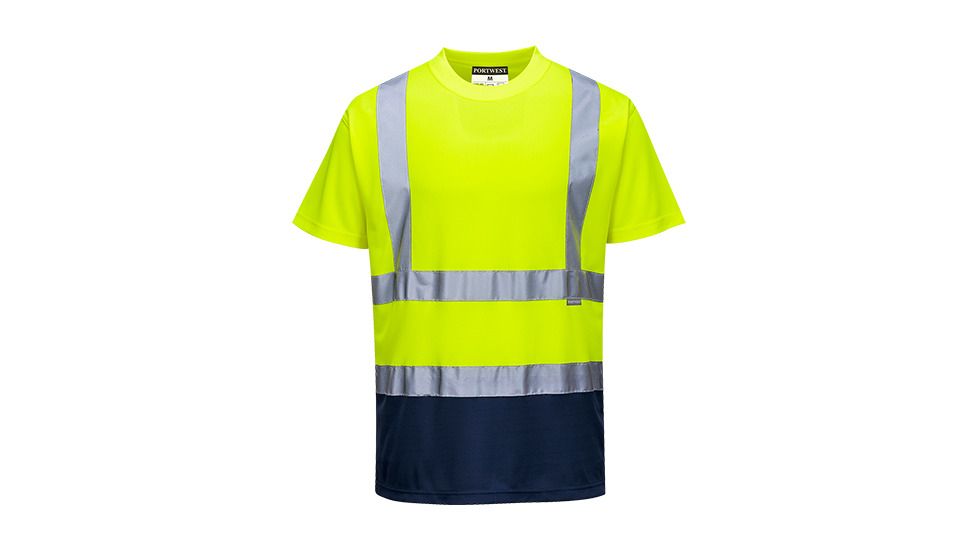 Portwest Hi-Vis 2-Tone T-Shirt, Yellow/Navy, Large, S378YNRL