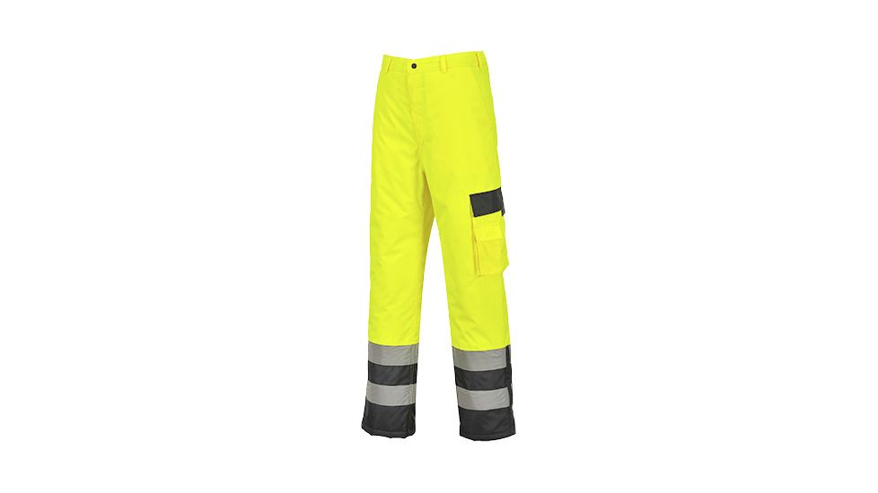 Portwest Hi-Vis Lined Contrast Pants, Yellow/Navy, Large, S686YNRL